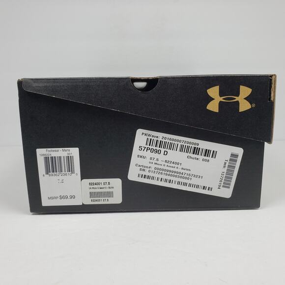 Under Armour UA Micro G Assert 6 Mens Size 7.5 Black White Athletic Sneaker Shoe